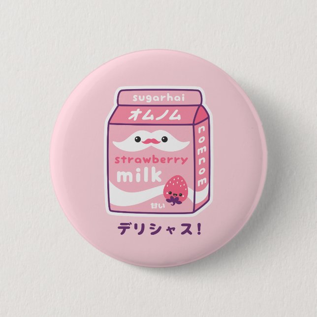 Cute Strawberry Milk 6 Cm Round Badge (Front)