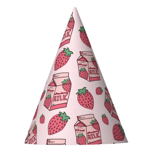 Cute Strawberry Milk Birthday Party Hat (Front)