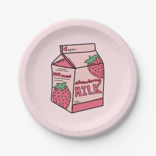 Cute Strawberry Milk Birthday Party Paper Plate