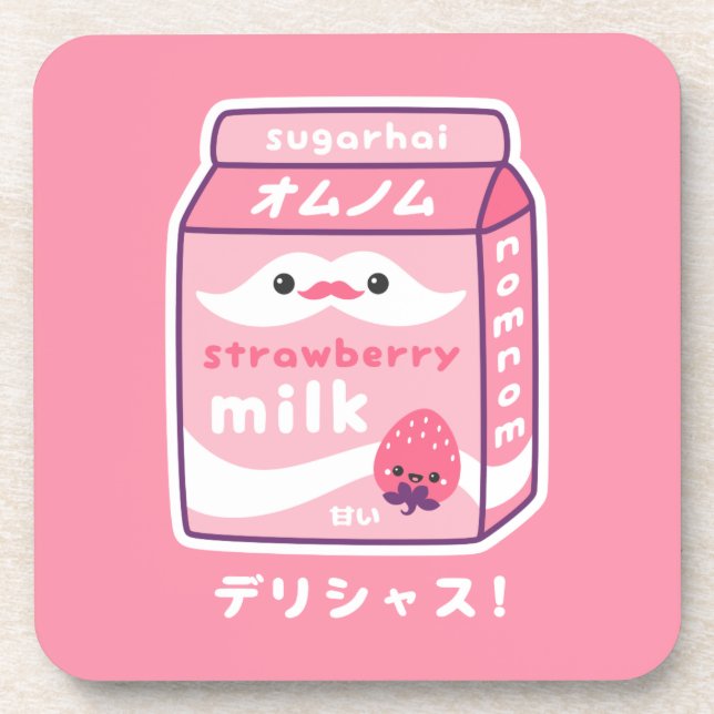 Cute Strawberry Milk Carton Coaster (Front)