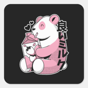 Cute Strawberry Milkshake Kawaii Panda Square Sticker