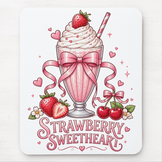 Cute Strawberry Milkshake Pink Dessert Mouse Mat (Front)