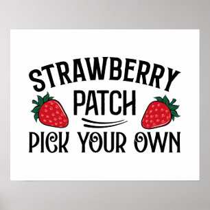 Cute strawberry patch pick your own  poster