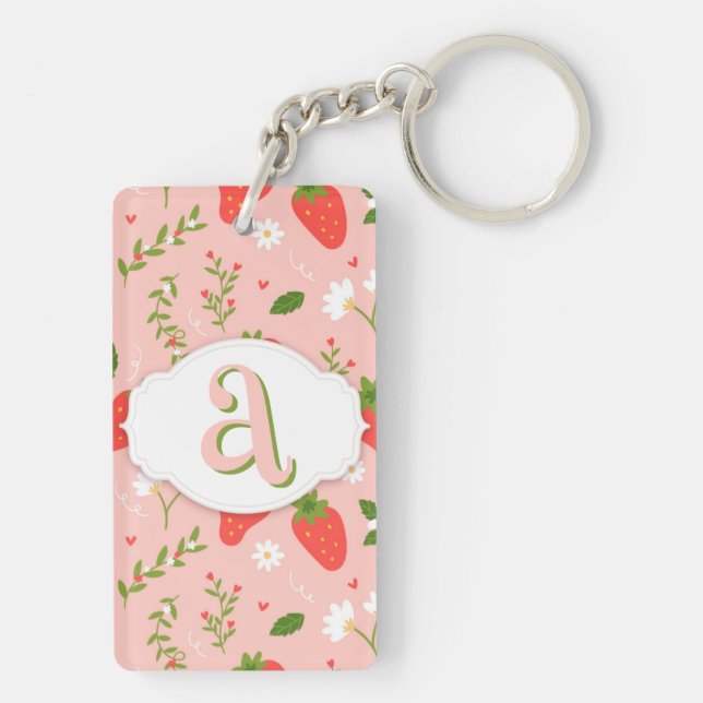 Cute Strawberry Pattern Acrylic Keychain (Back)