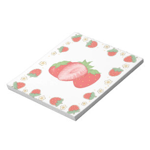 Cute Strawberry Pattern Aesthetic Notepad