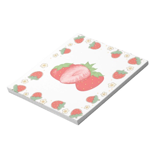 Cute Strawberry Pattern Aesthetic Notepad (Rotated)