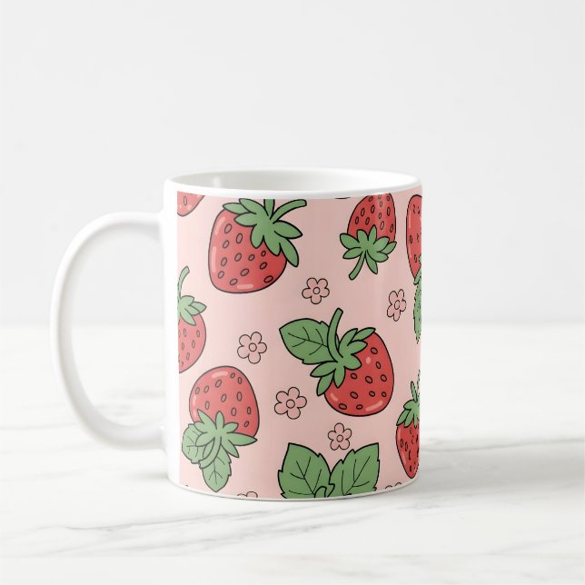 Cute Strawberry Pattern Fabric Coffee Mug (Left)