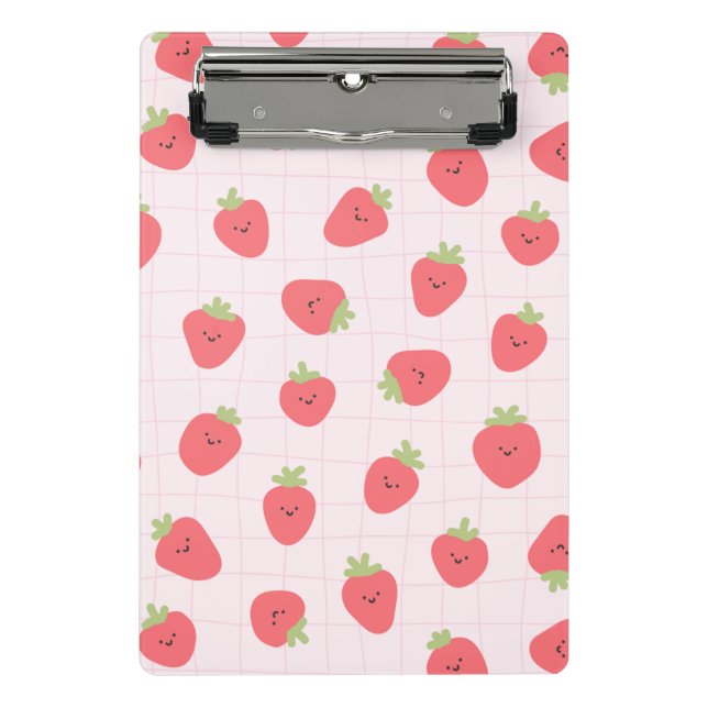 Cute Strawberry Pattern – Kawaii Strawberry Mini Clipboard (Front)
