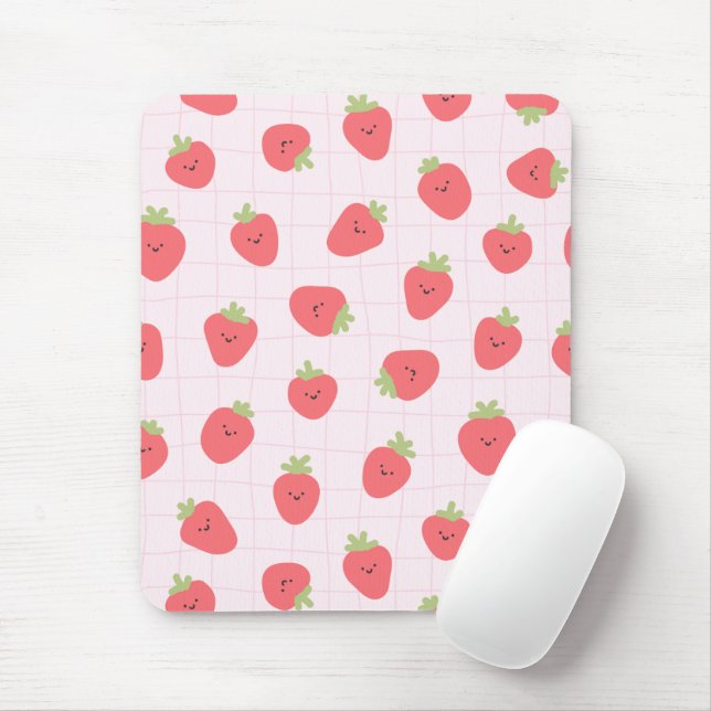 Cute Strawberry Pattern – Kawaii Strawberry Mouse Mat (With Mouse)