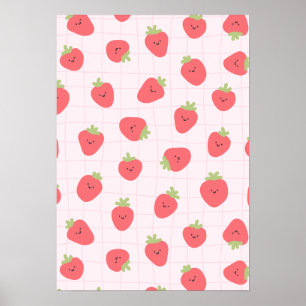 Cute Strawberry Pattern – Kawaii Strawberry Poster
