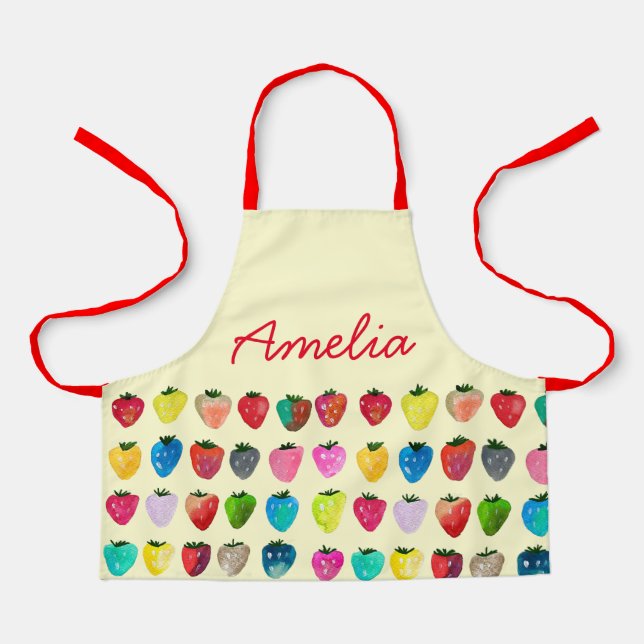 Cute strawberry pattern kids apron (Front)