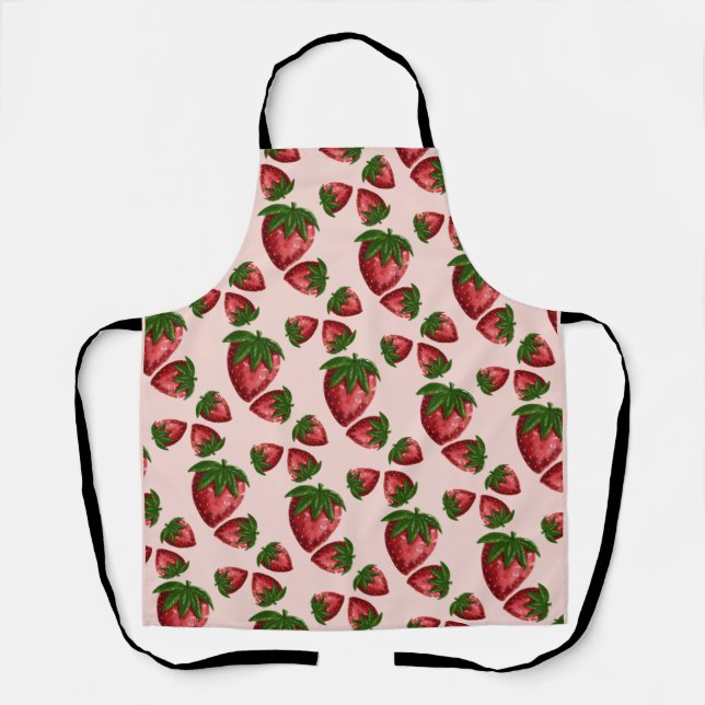 Cute Strawberry Pattern Kitchen Apron (Front)