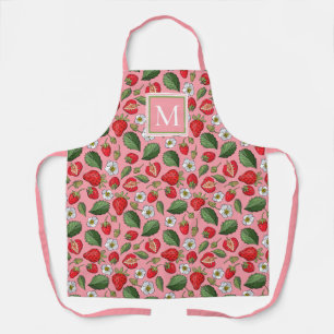 Cute Strawberry Pattern Monogram Pink Apron