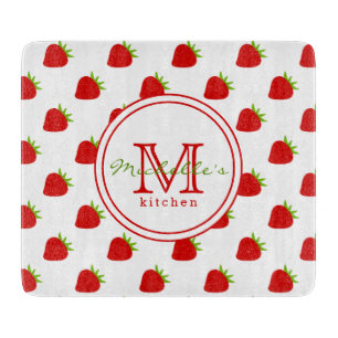 Cute Strawberry Pattern - Monogrammed Cutting Board