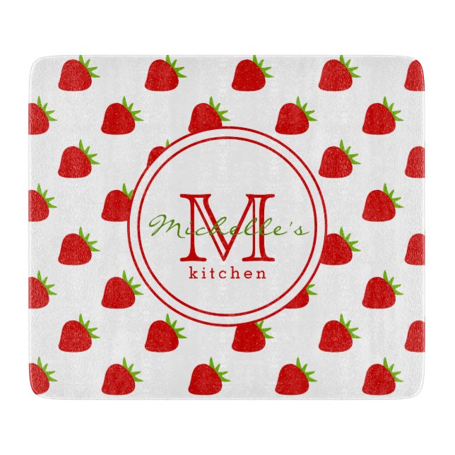 Cute Strawberry Pattern - Monogrammed Cutting Board (Front)