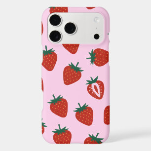Cute Strawberry Pattern on Pink Background
