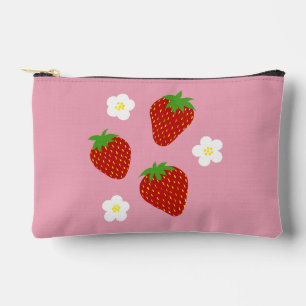 Cute Strawberry Pattern on Pink Background Accessory Pouch