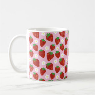 Cute Strawberry Pattern on Pink Background Coffee Mug