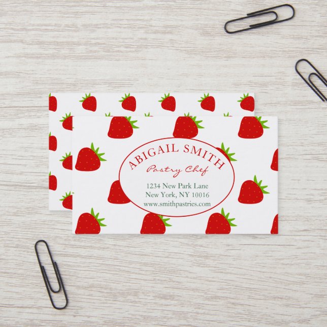 Cute Strawberry Pattern Personalised Business Card (Front/Back In Situ)