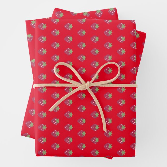 Cute Strawberry Pattern Red Wrapping Paper Sheet (In situ)