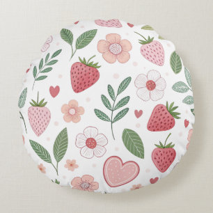 Cute Strawberry Pattern Round Pillow
