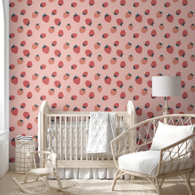 Cute Strawberry Pattern Seamless Wallpaper (Kids)
