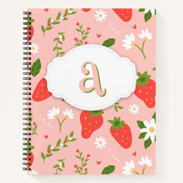 Cute Strawberry Pattern Spiral Notebook (Front)