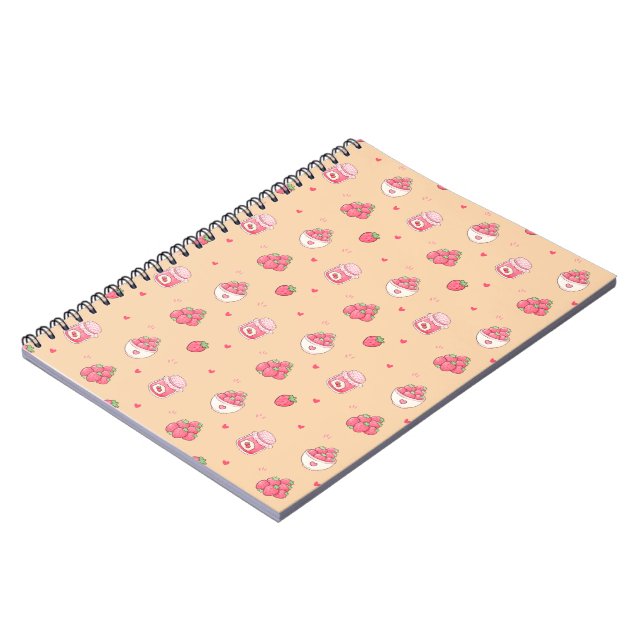 Cute Strawberry Pattern Spiral Notebook (Left Side)