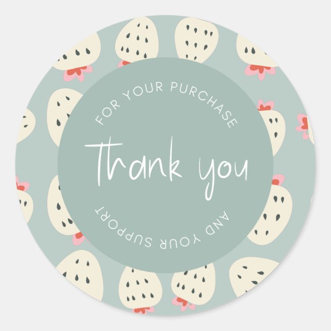 Cute Strawberry Pattern "Thank You" Packaging Classic Round Sticker (Front)
