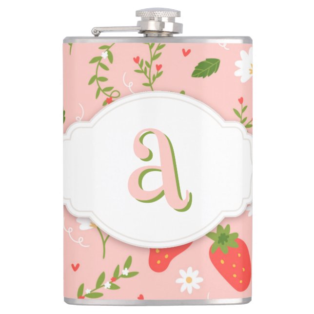 Cute Strawberry Pattern Vinyl Wrapped Flask (Front)
