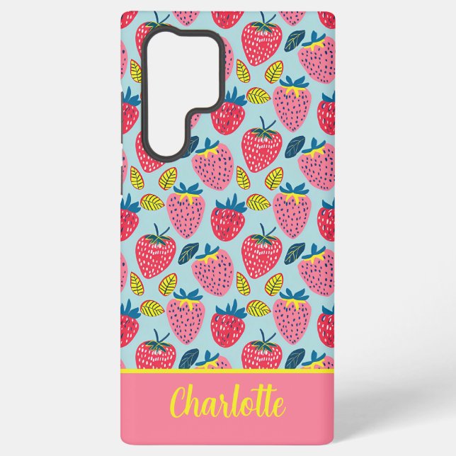 Cute Strawberry Pattern with custom Name   Samsung Galaxy S22 Ultra Case (Back)