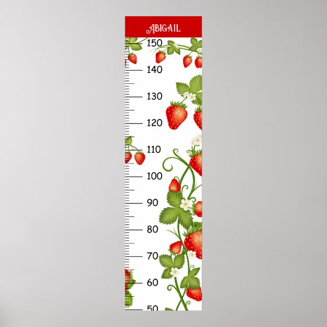 Cute Strawberry Pattern With Leaves Growth Charts (Front)