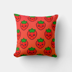 Cute Strawberry Pattern with Smiling Faces on Grad Cushion