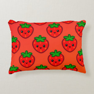 Cute Strawberry Pattern with Smiling Faces on Grad Decorative Cushion