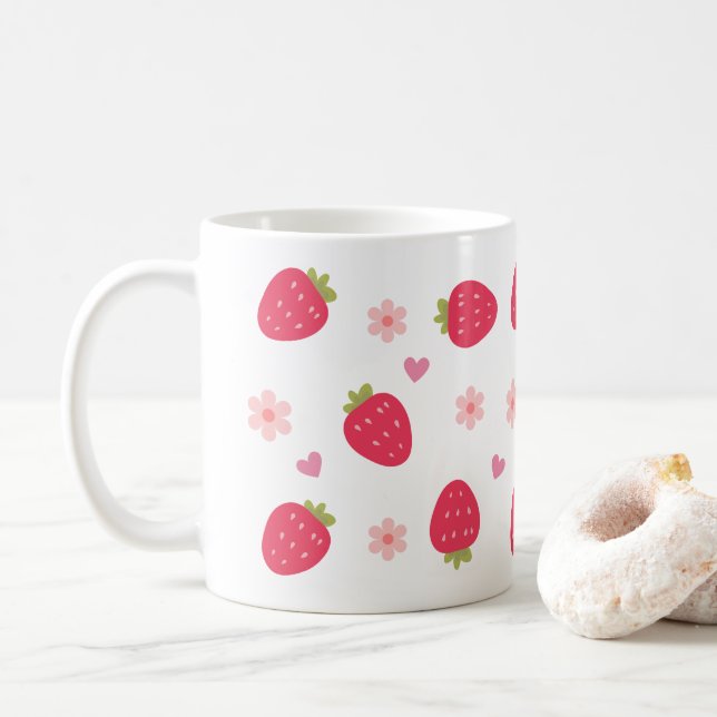Cute Strawberry Patterns Coffee Mug (With Donut)