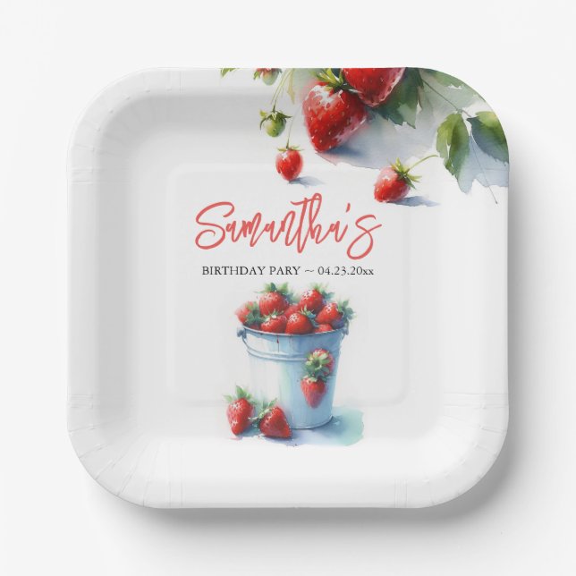 Cute Strawberry Personalised Paper Plates (Front)