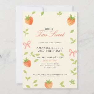 Cute Strawberry Pink Birthday Invitation