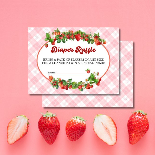Cute Strawberry Pink Diaper Raffle Baby Shower Enclosure Card (Creator Uploaded)