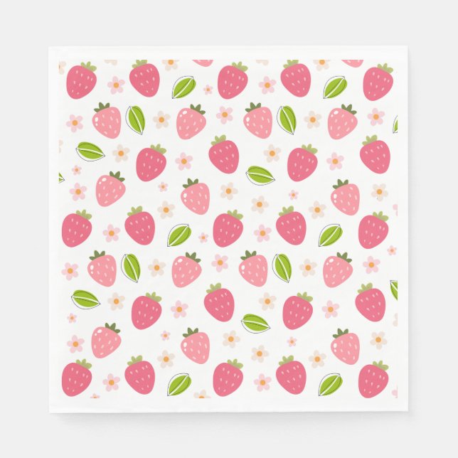 Cute Strawberry Pink Girls Birthday Paper Napkin (Front)