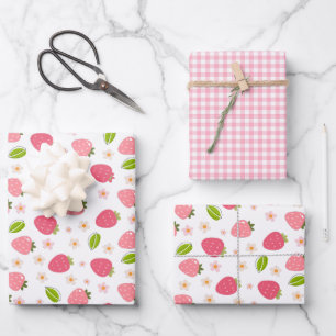 Cute Strawberry Pink Girls Birthday Wrapping Paper Sheet
