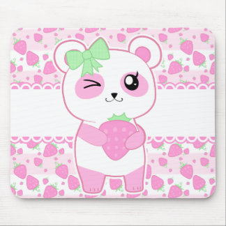 Cute Strawberry pink Kawaii Panda bear Mouse Mat