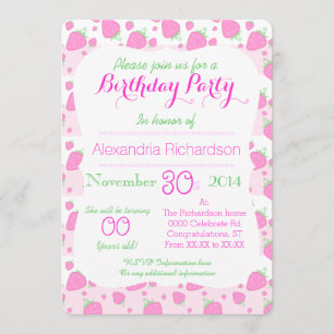 Cute Strawberry pink Kawaii Panda birthday party Invitation
