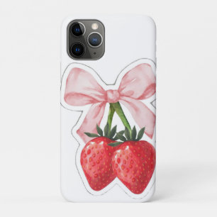 Cute Strawberry Pink Ribbon Bow Aesthetic Spiral iPhone 11 Pro Case