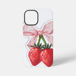 Cute Strawberry Pink Ribbon Bow Aesthetic Spiral iPhone 12 Mini Case