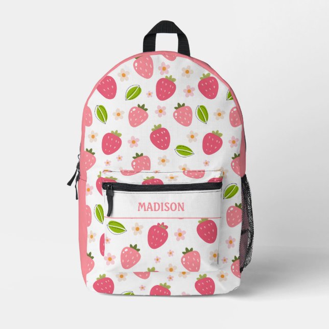Cute Strawberry Pink Travel  Printed Backpack (Front)