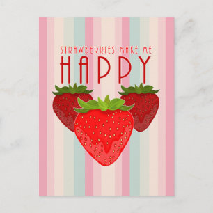 Cute Strawberry Quote Design   Kawaii Fruit Bright Postcard