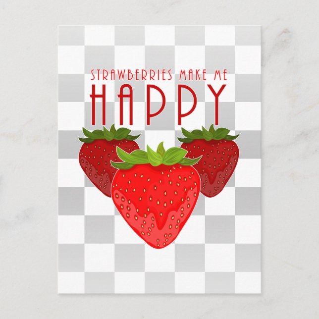 Cute Strawberry Quote Design | Kawaii Fruit Postcard (Front)