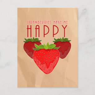 Cute Strawberry Quote Design Kawaii Fruit Rustic Postcard