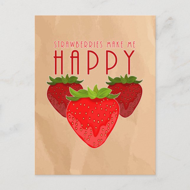 Cute Strawberry Quote Design | Kawaii Fruit Rustic Postcard (Front)