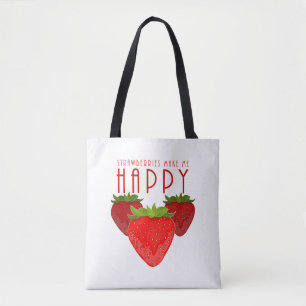 Cute Strawberry Quote Design Kawaii Fruit Tote Bag